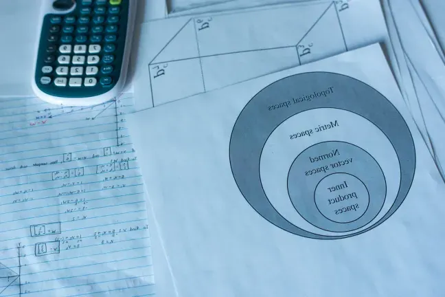 Still life of math worksheet and calculator